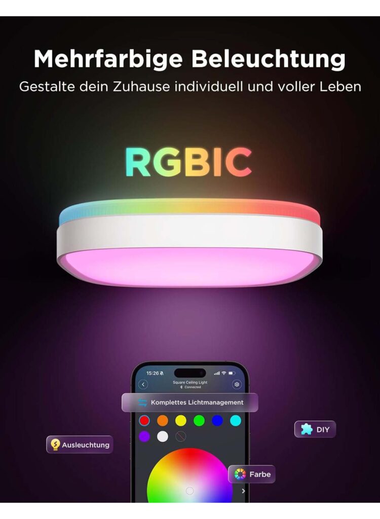 Govee Quadratische Deckenlampe H60A4 Lichtfarbe RGBICWW + RGBIC