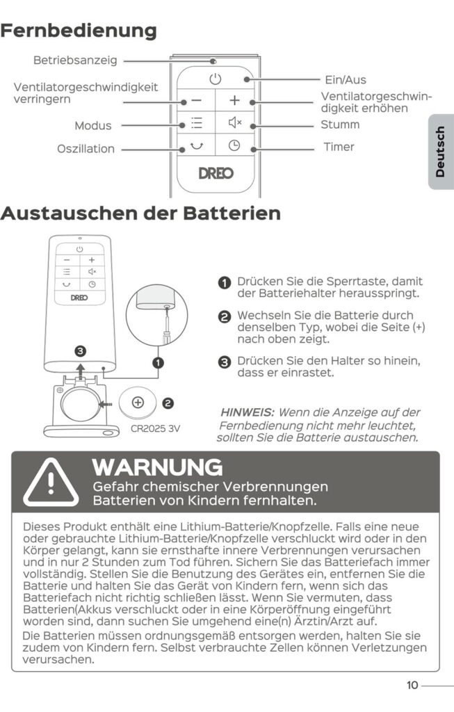 Anleitung Dreo Bodenventilator DR-HTF004S